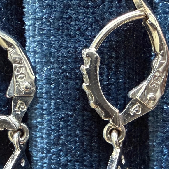 Designer PENNY PREVILLE 18K White Gold Diamond Aquamarine Dangle Drop Earrings - Picture 13 of 16